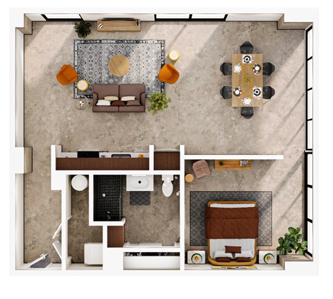 Floor plan for 1 bed, 1 bath, 1256 sqft
